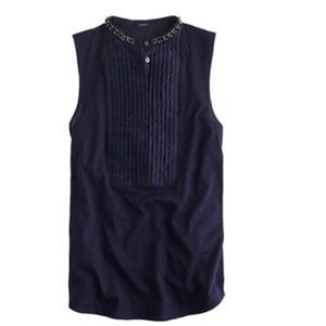J. Crew navy blue tank blouse w stone design